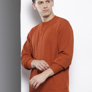 Men's Rust Relaxed Fit Self Design Sweatshirt