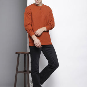Men's Rust Relaxed Fit Self Design Sweatshirt