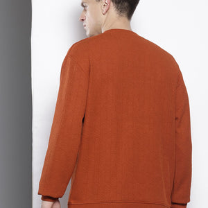 Men's Rust Relaxed Fit Self Design Sweatshirt