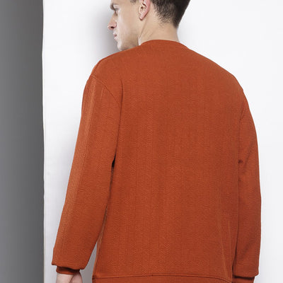 Men's Rust Relaxed Fit Self Design Sweatshirt