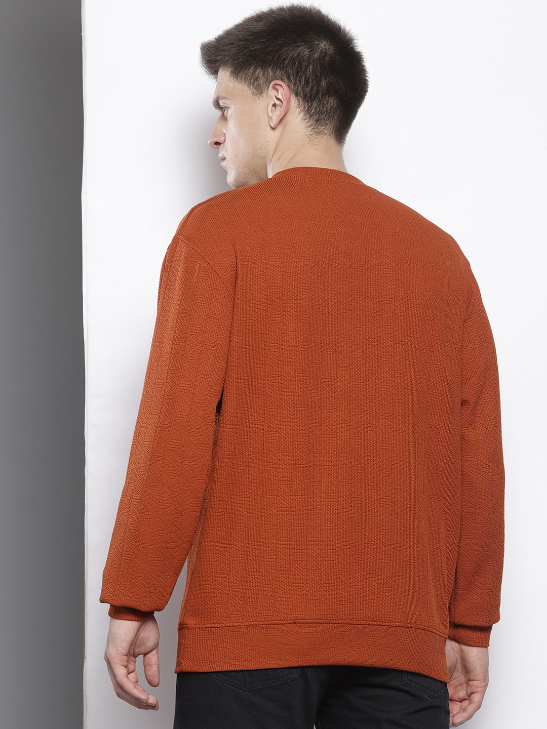 Men's Rust Relaxed Fit Self Design Sweatshirt
