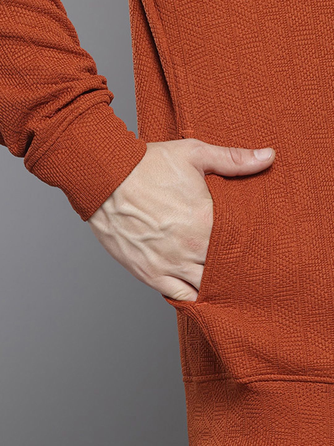 Men's Rust Relaxed Fit Self Design Sweatshirt