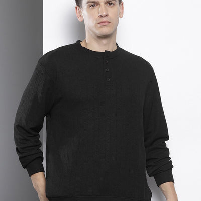 Men's Black Relaxed Fit Self Design Sweatshirt