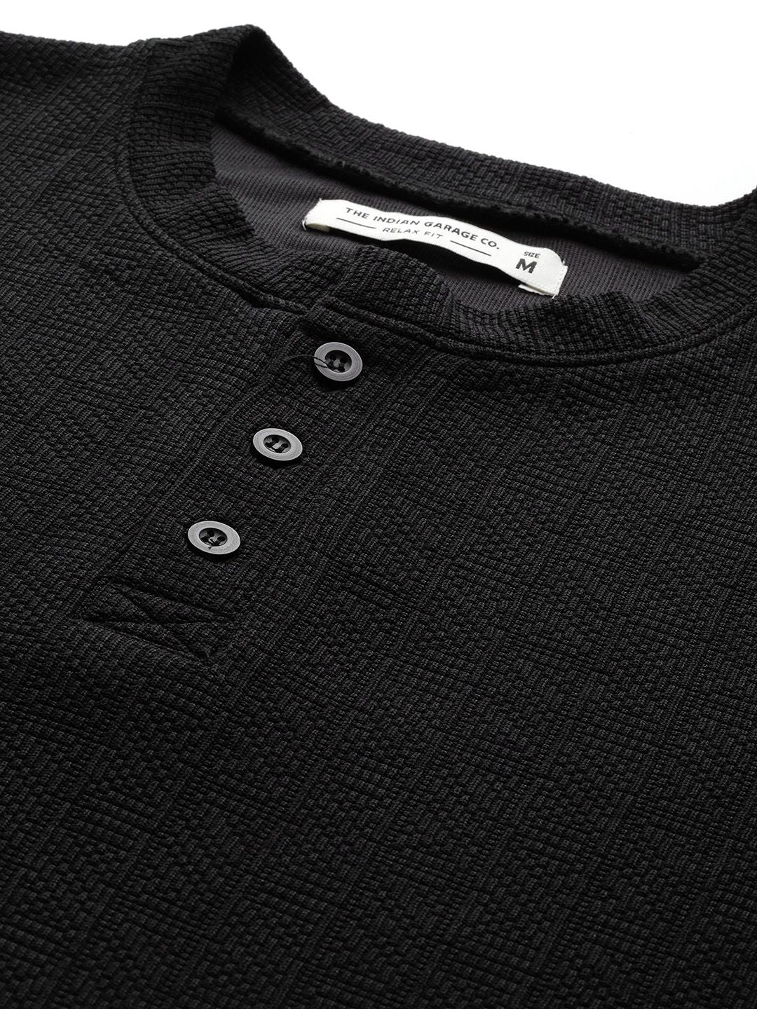 Men's Black Relaxed Fit Self Design Sweatshirt