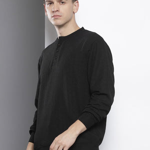 Men's Black Relaxed Fit Self Design Sweatshirt