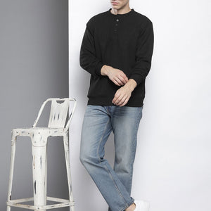 Men's Black Relaxed Fit Self Design Sweatshirt