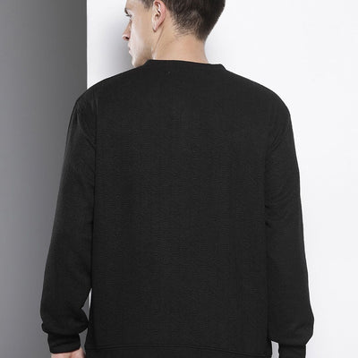 Men's Black Relaxed Fit Self Design Sweatshirt