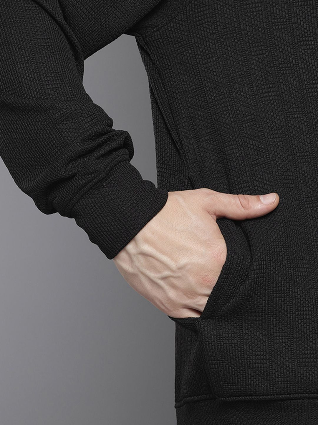 Men's Black Relaxed Fit Self Design Sweatshirt