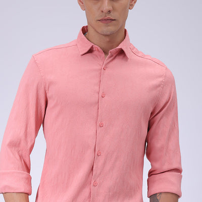 Men's Pink Slim Fit Textured Shirt