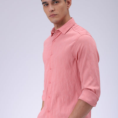 Men's Pink Slim Fit Textured Shirt