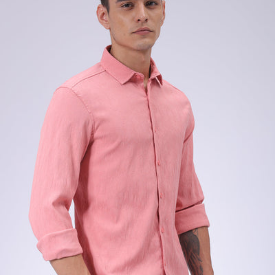 Men's Pink Slim Fit Textured Shirt