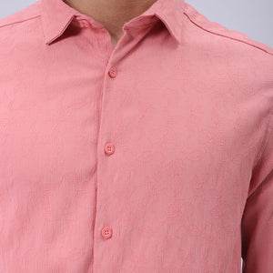 Men's Pink Slim Fit Textured Shirt