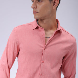 Men's Pink Slim Fit Textured Shirt