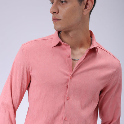 Men's Pink Slim Fit Textured Shirt