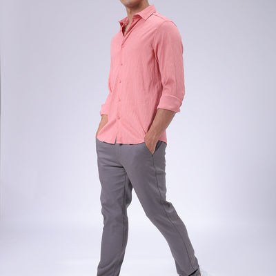 Men's Pink Slim Fit Textured Shirt