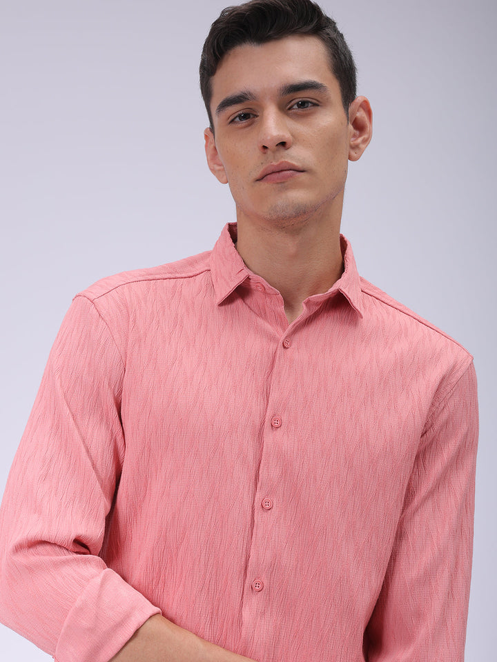 Men's Pink Slim Fit Textured Shirt