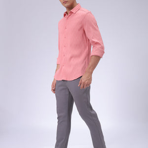 Men's Pink Slim Fit Textured Shirt