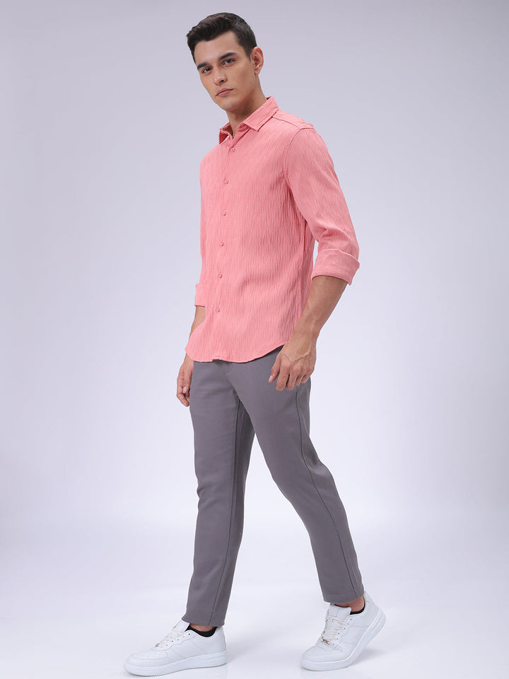 Men's Pink Slim Fit Textured Shirt