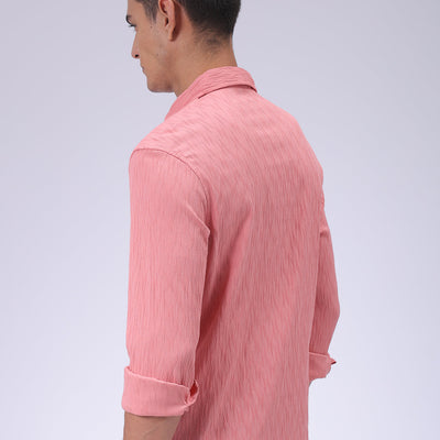 Men's Pink Slim Fit Textured Shirt