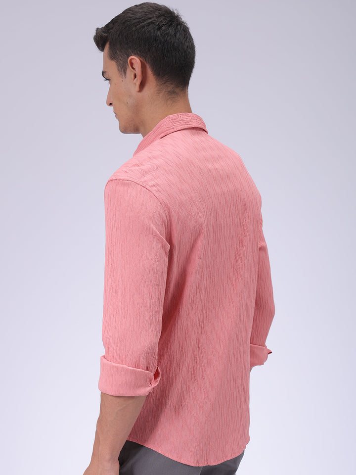 Men's Pink Slim Fit Textured Shirt