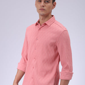 Men's Pink Slim Fit Textured Shirt
