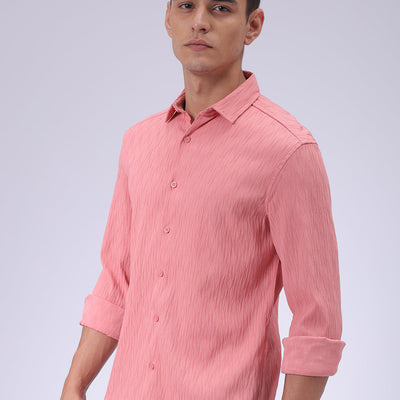 Men's Pink Slim Fit Textured Shirt