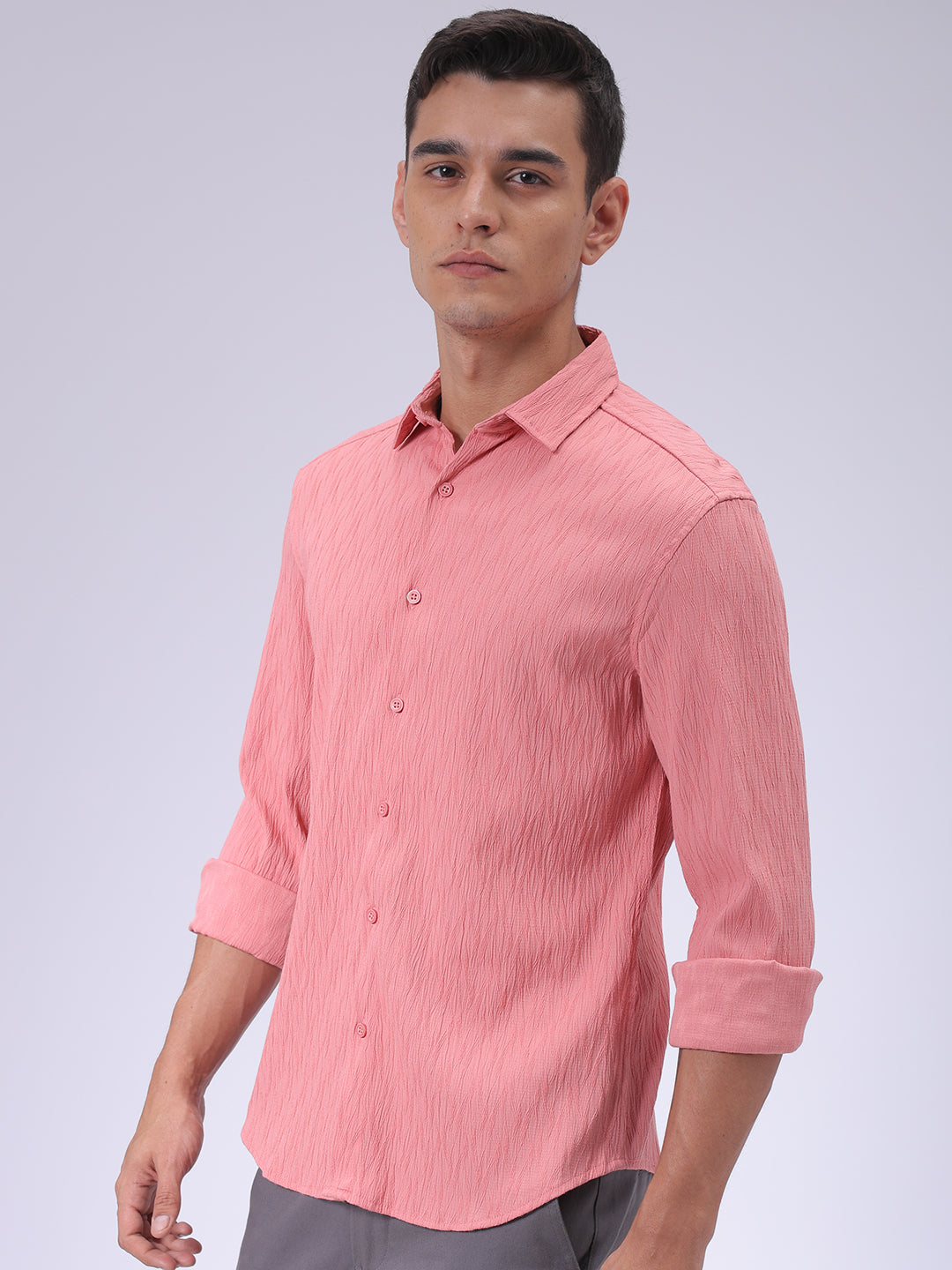 Men's Pink Slim Fit Textured Shirt