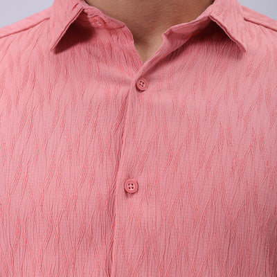 Men's Pink Slim Fit Textured Shirt