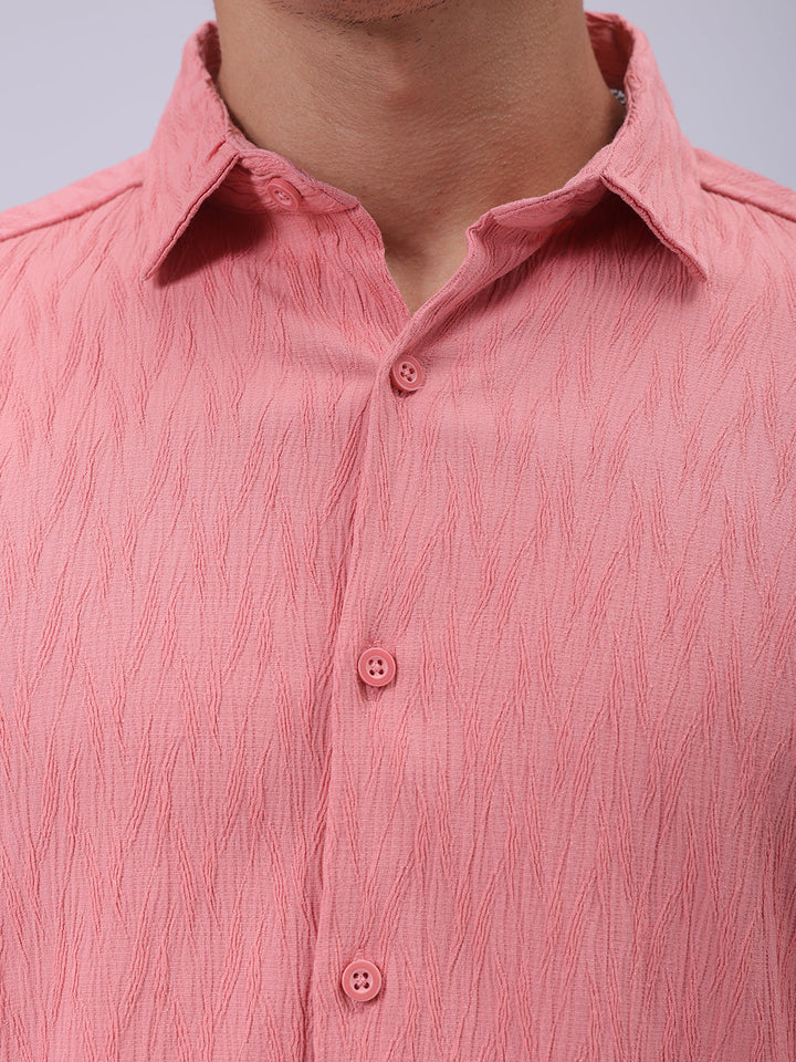 Men's Pink Slim Fit Textured Shirt