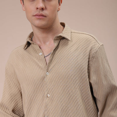 Men's Khaki Slim Fit Textured Shirt