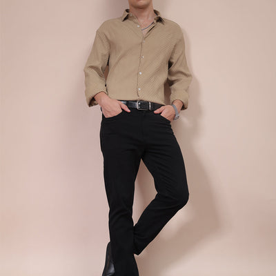 Men's Khaki Slim Fit Textured Shirt