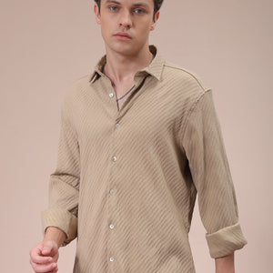 Men's Khaki Slim Fit Textured Shirt