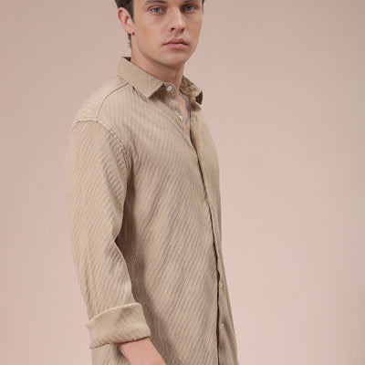 Men's Khaki Slim Fit Textured Shirt