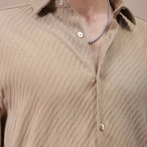 Men's Khaki Slim Fit Textured Shirt