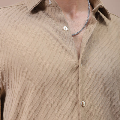 Men's Khaki Slim Fit Textured Shirt