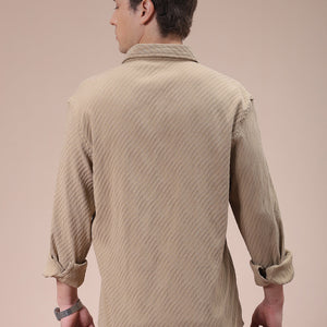 Men's Khaki Slim Fit Textured Shirt
