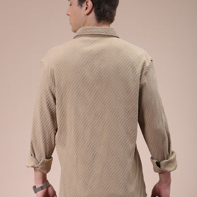 Men's Khaki Slim Fit Textured Shirt