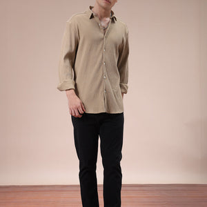Men's Khaki Slim Fit Textured Shirt