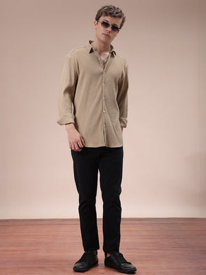 Men's Khaki Slim Fit Textured Shirt
