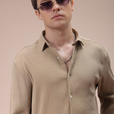 Men's Khaki Slim Fit Textured Shirt