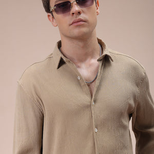 Men's Khaki Slim Fit Textured Shirt