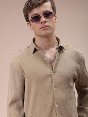 Men's Khaki Slim Fit Textured Shirt