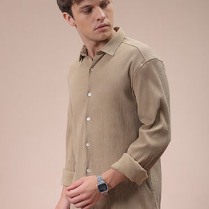 Men's Khaki Slim Fit Textured Shirt