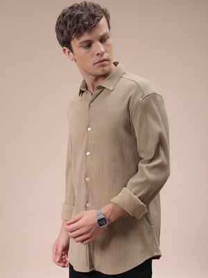 Men's Khaki Slim Fit Textured Shirt
