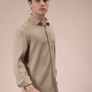 Men's Khaki Slim Fit Textured Shirt