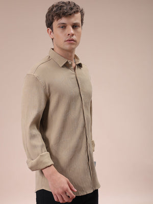 Men's Khaki Slim Fit Textured Shirt
