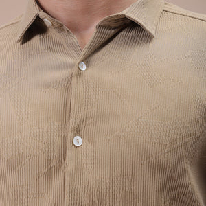 Men's Khaki Slim Fit Textured Shirt