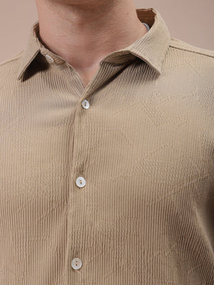 Men's Khaki Slim Fit Textured Shirt