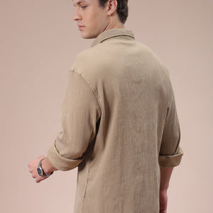 Men's Khaki Slim Fit Textured Shirt