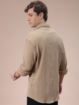 Men's Khaki Slim Fit Textured Shirt